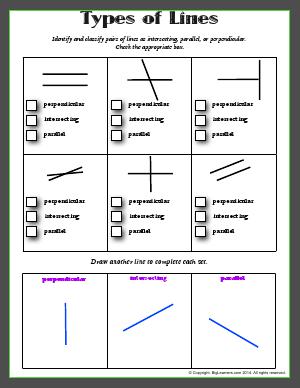 Preview image for worksheet with title Types of Lines