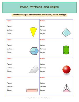 Preview image for worksheet with title Faces, Vertices, and Edges