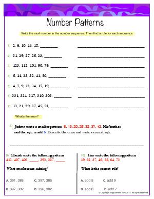 Preview image for worksheet with title Number patterns