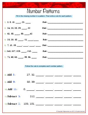 Preview image for worksheet with title Number Patterns