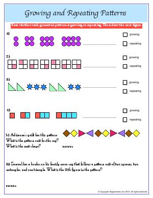 Preview image for worksheet with title Growing and Repeating Patterns