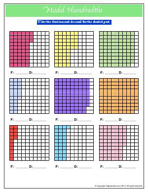 Preview image for worksheet with title Model Hundredths