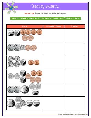 Preview image for worksheet with title Money Mania