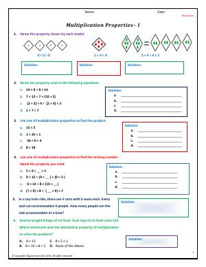 Preview image for worksheet with title Multiplication Properties - I