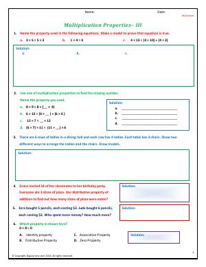 Preview image for worksheet with title Multiplication Properties - II