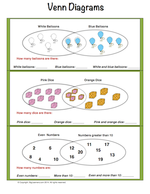 Preview image for worksheet with title Venn Diagrams