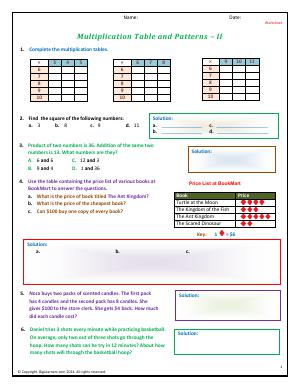 Preview image for worksheet with title Multiplication Table and Patterns - II