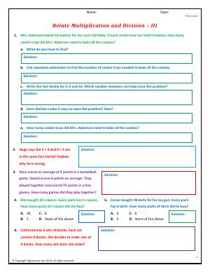 Preview image for worksheet with title Relate Multiplication and Division - III