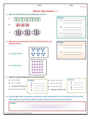 Preview image for worksheet with title Relate Operations - I