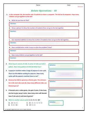 Preview image for worksheet with title Relate Operations - III