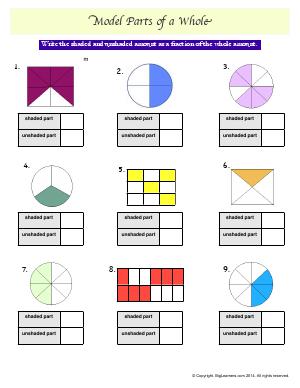 Preview image for worksheet with title Model Parts of a Whole