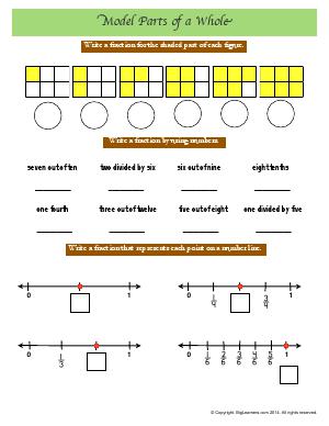 Preview image for worksheet with title Model Parts of a Whole