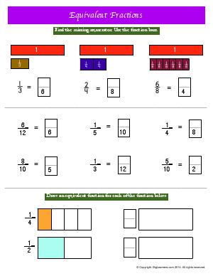 Preview image for worksheet with title Equivalent Fractions