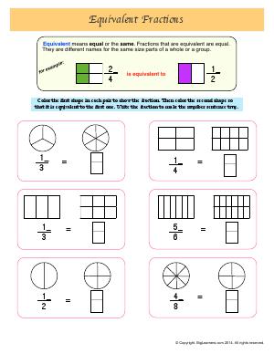 Preview image for worksheet with title Equivalent Fractions