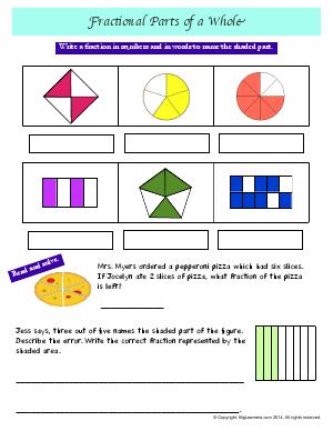 Preview image for worksheet with title Fractional Parts of a Whole