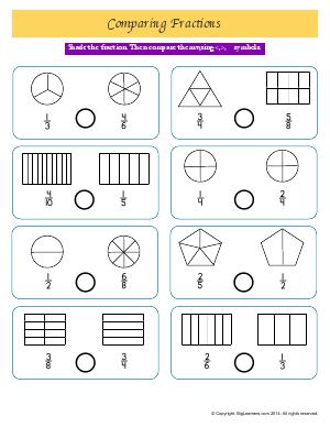 Preview image for worksheet with title Comparing Fractions