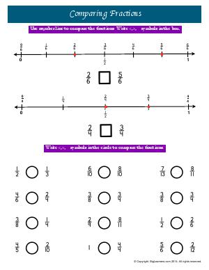 Preview image for worksheet with title Comparing Fractions