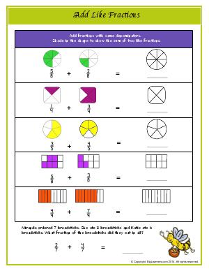 Preview image for worksheet with title Add Like Fractions