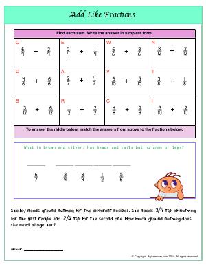 Preview image for worksheet with title Add Like Fractions