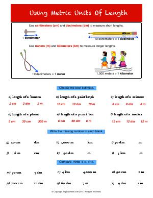 Preview image for worksheet with title Using Metric Units of Length