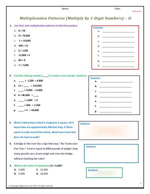 Preview image for worksheet with title Multiplication Patterns (By 1-Digit Numbers) - II