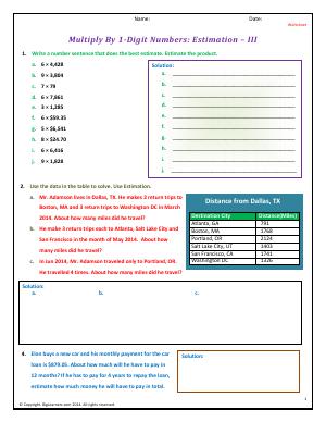 Preview image for worksheet with title Multiply By 1-Digit Numbers: Estimation - III
