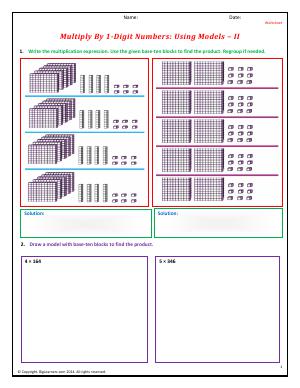 Preview image for worksheet with title Multiply By 1-Digit Numbers: Using Models - II