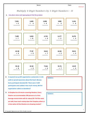 Preview image for worksheet with title Multiply 4-Digit Numbers by 1-Digit Numbers - II