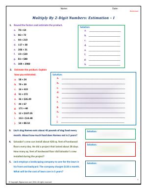 Preview image for worksheet with title Multiply By 2-Digit Numbers: Estimation - I