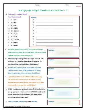 Preview image for worksheet with title Multiply By 2-Digit Numbers: Estimation - II