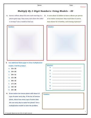 Preview image for worksheet with title Multiply By 2-Digit Numbers: Using Models - III