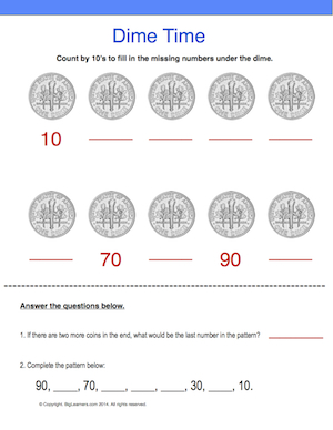 Preview image for worksheet with title Dime Time
