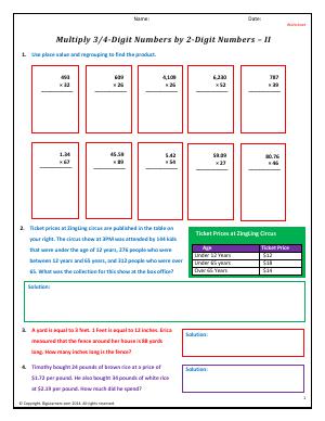 Preview image for worksheet with title Multiply 3/4-Digit by 2-Digit Numbers - II