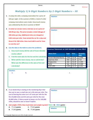 Preview image for worksheet with title Multiply 3/4-Digit Numbers by 2-Digit Numbers &ndash; 3