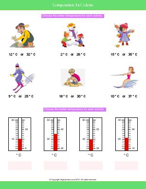 Preview image for worksheet with title Temperature in Celsius