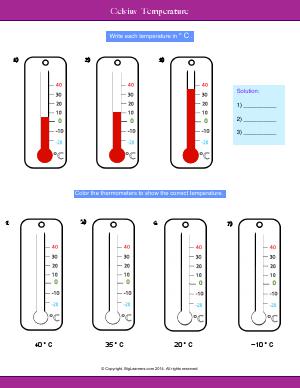 Preview image for worksheet with title Celsius Temperature
