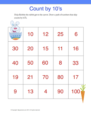 Preview image for worksheet with title Count by 10's