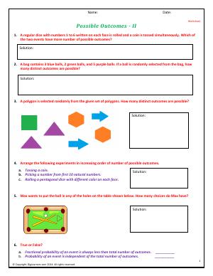 Preview image for worksheet with title Possible Outcomes - II