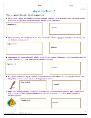 Preview image for worksheet with title Organized Lists - I