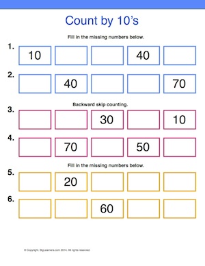 Preview image for worksheet with title Count by 10's
