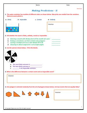 Preview image for worksheet with title Making Predictions - II
