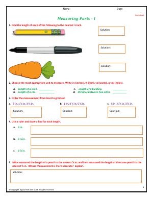 Preview image for worksheet with title Measuring Parts - I