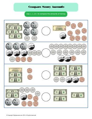 Preview image for worksheet with title Compare Money Amounts