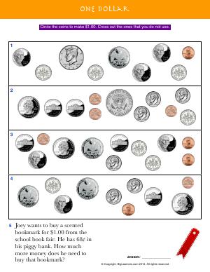 Preview image for worksheet with title One Dollar