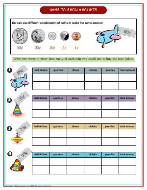 Preview image for worksheet with title Ways to Show Amounts