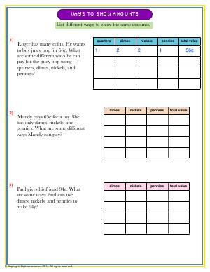 Preview image for worksheet with title Ways to Show Amounts