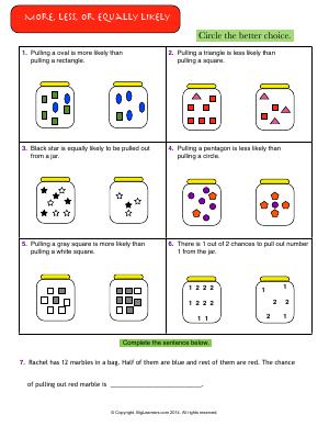 Preview image for worksheet with title More, less, or Equally Likely