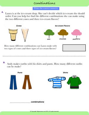 Preview image for worksheet with title Combinations