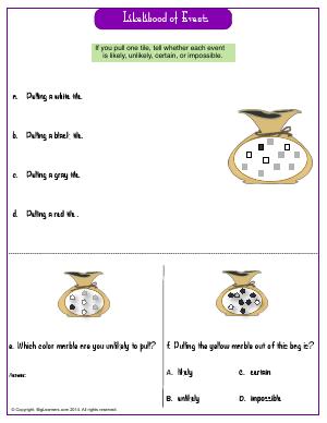 Preview image for worksheet with title Likelihood of Events