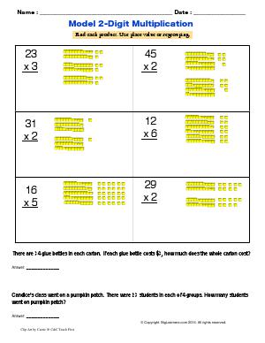 Preview image for worksheet with title Model 2-Digit Multiplication